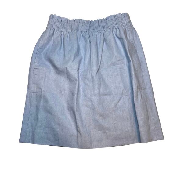 J.Crew Linen Cotton City Skirt Blue Elastic Waist Chambray Look NWT Size 0 - Picture 3 of 6